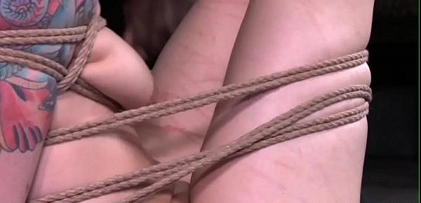  Roped bdsm submissive caned following toying